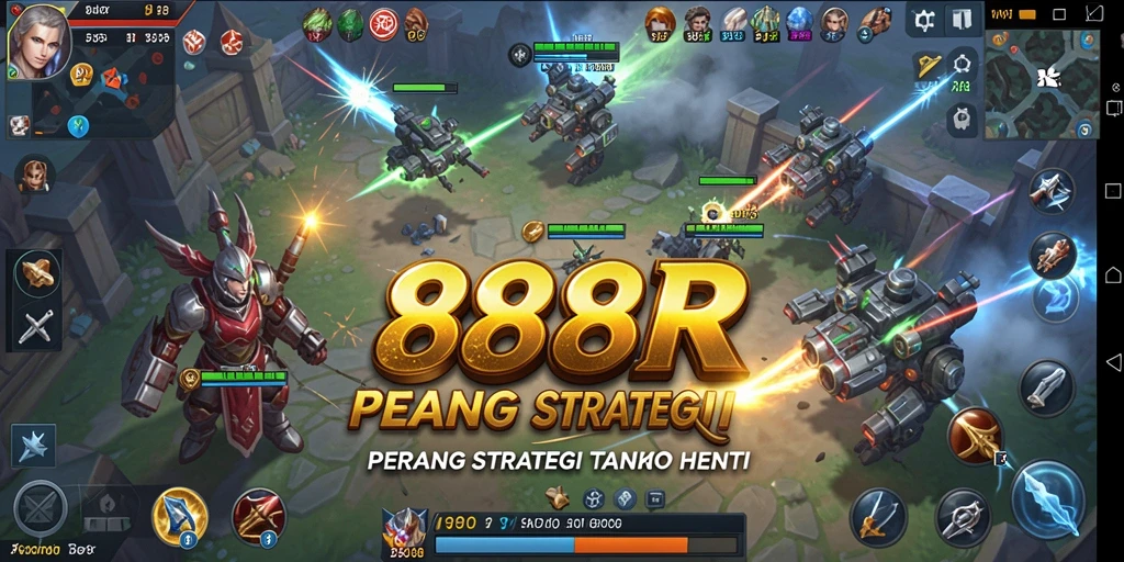 Tampilan aksi pertempuran seru dalam 888R di game Tower Defense.