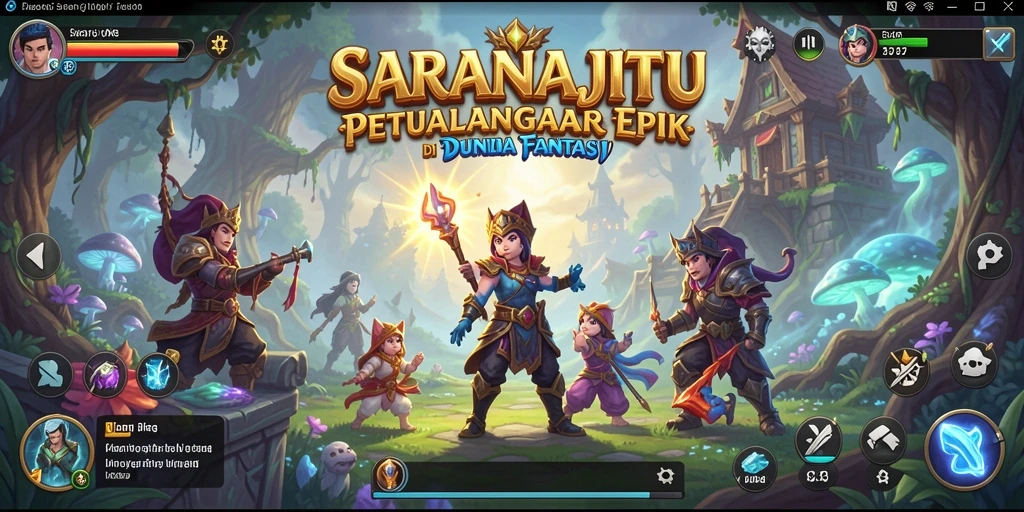 Screenshot utama SARANAJITU menampilkan pertarungan seru dalam RPG.